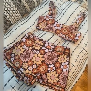 Kavala Collective “flower power” bathing suit/surf/swim top & bottom SMALL